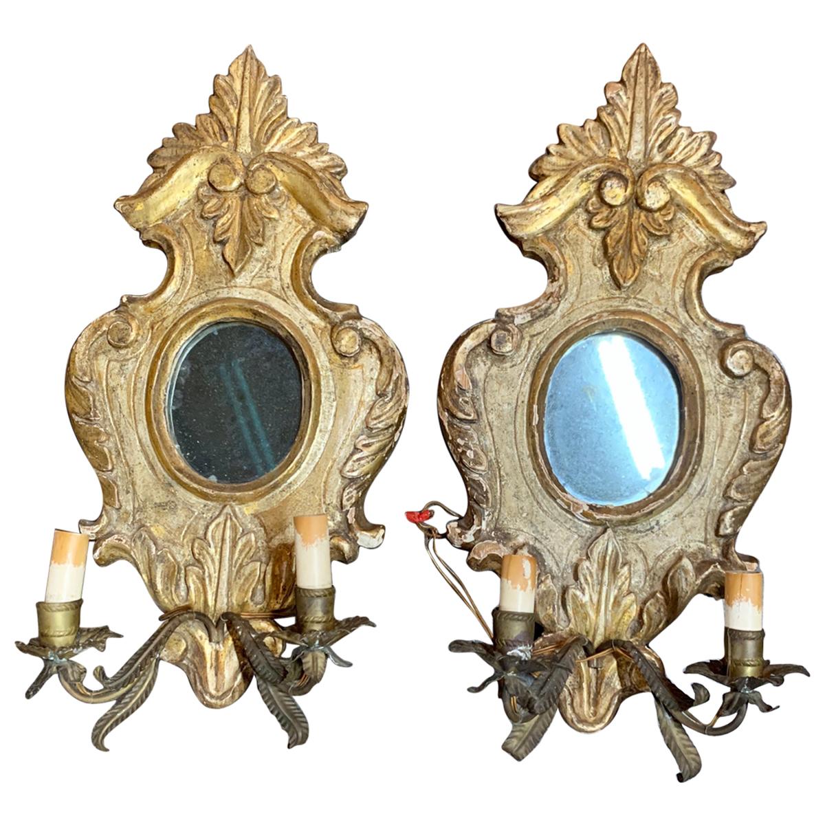 Pair of 18th Century Italian Carved and Giltwood Wall Sconces