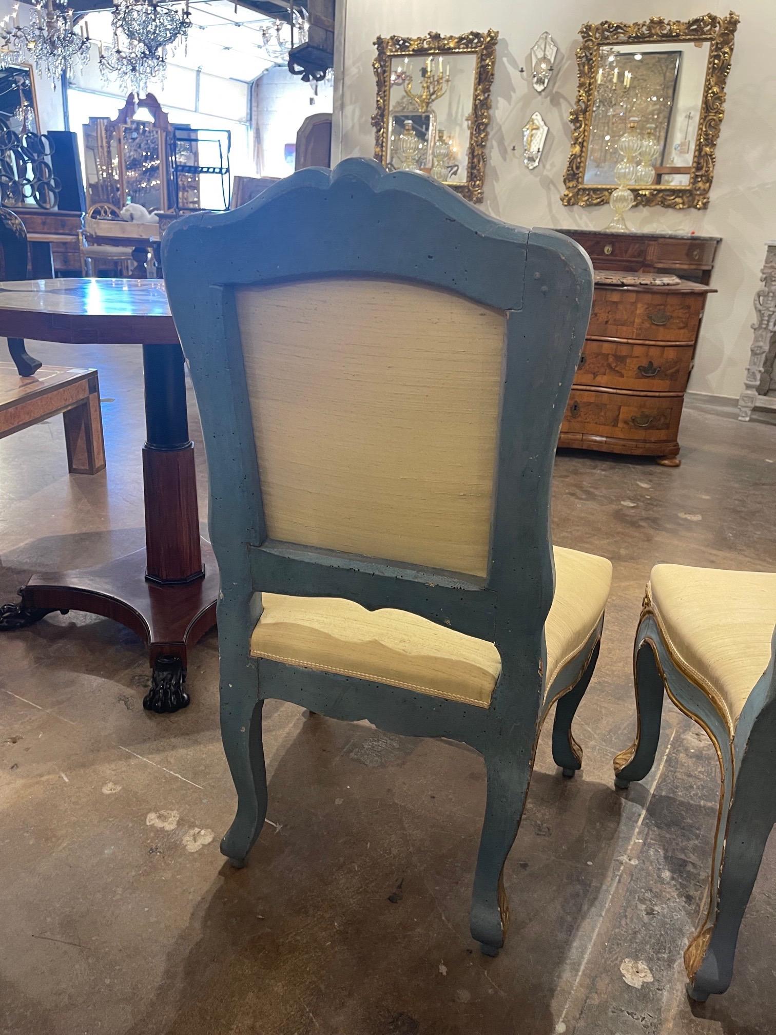 Upholstery Pair of 18th Century Italian Carved and Parcel Gilt Side Chairs