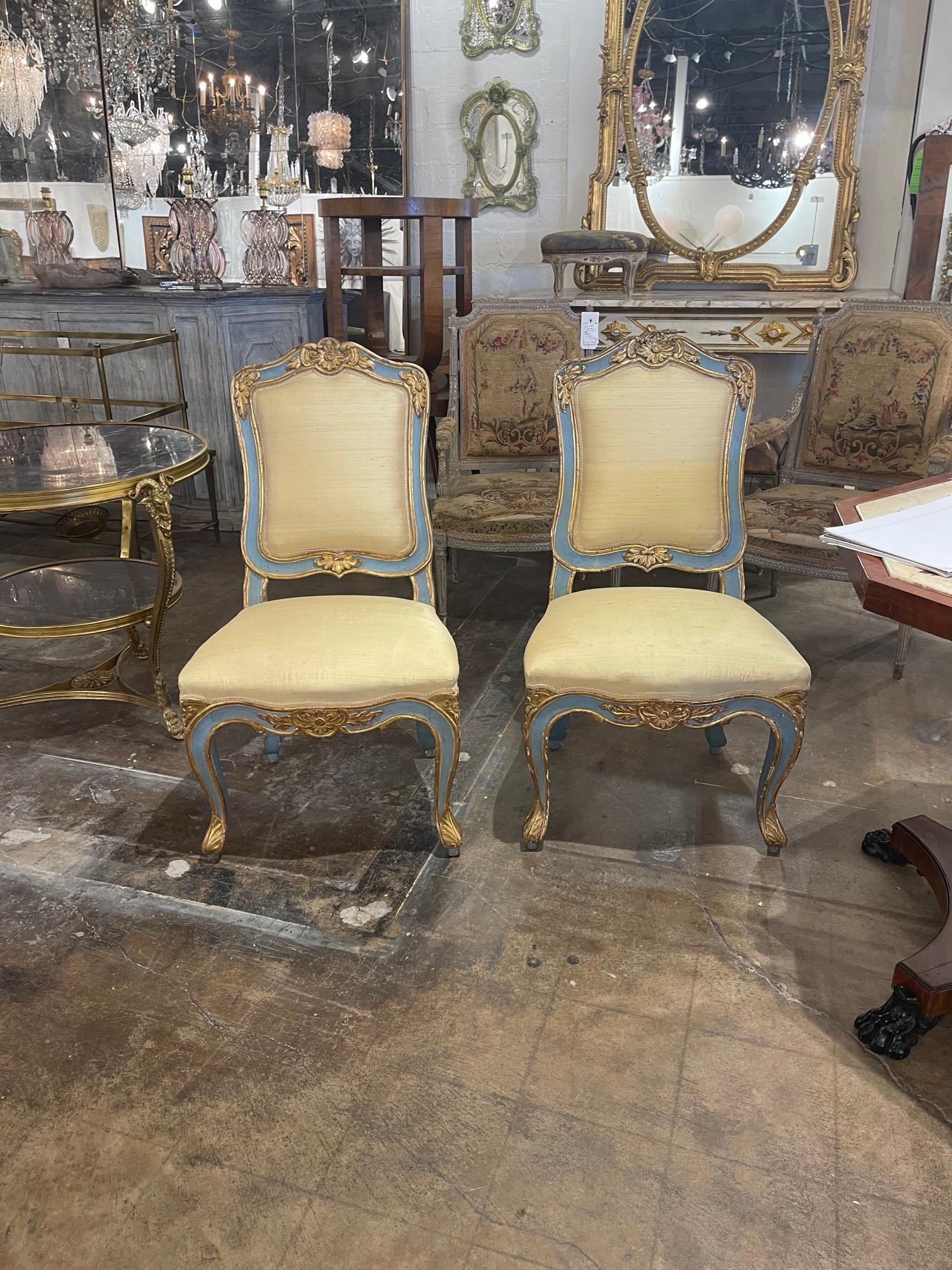 Pair of 18th Century Italian Carved and Parcel Gilt Side Chairs 3