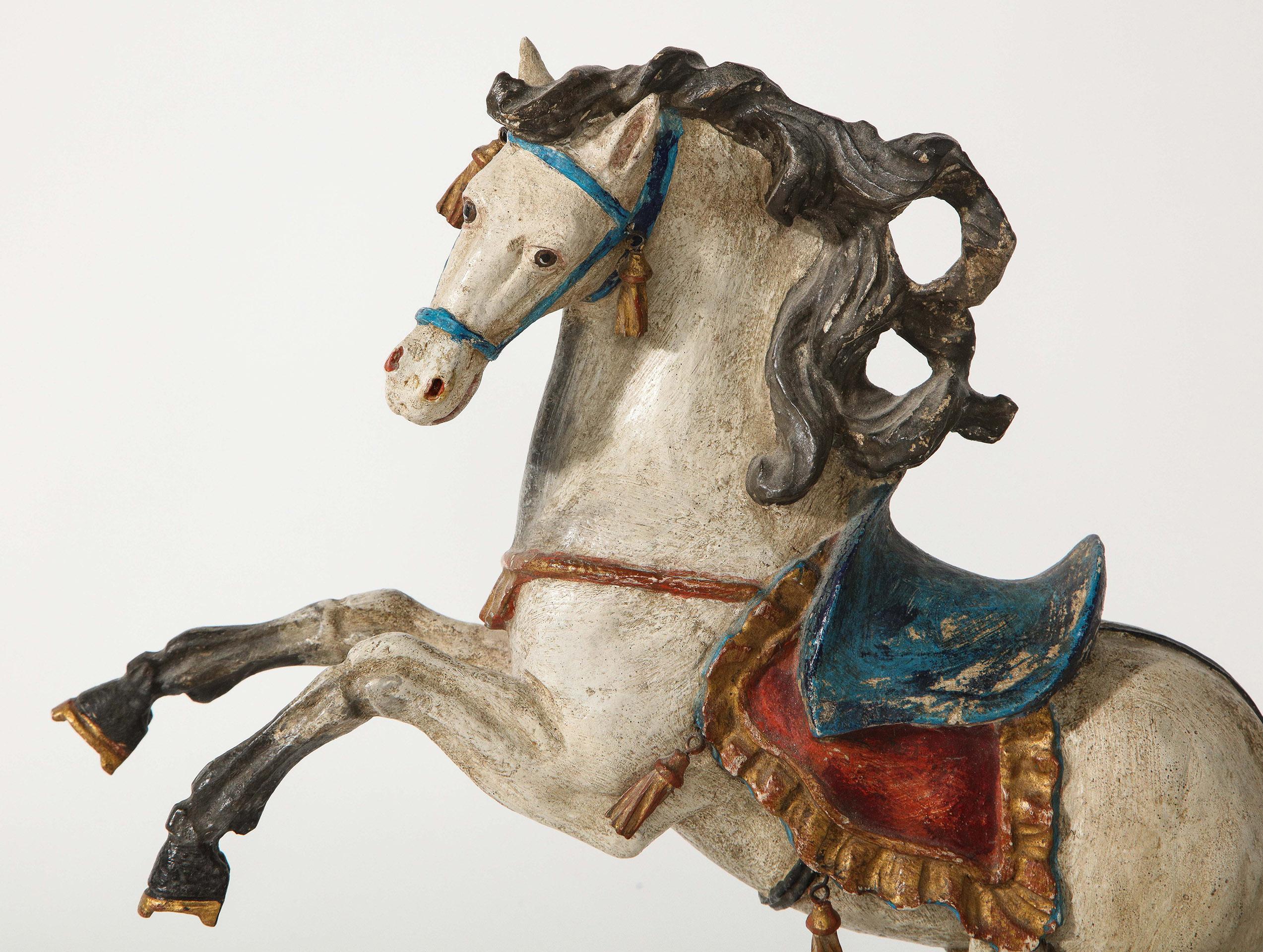 Pair of 18th Century Italian Carved Fruitwood Polychrome Horses For Sale 12