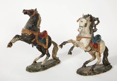 Pair of 18th Century Italian Carved Fruitwood Polychrome Horses