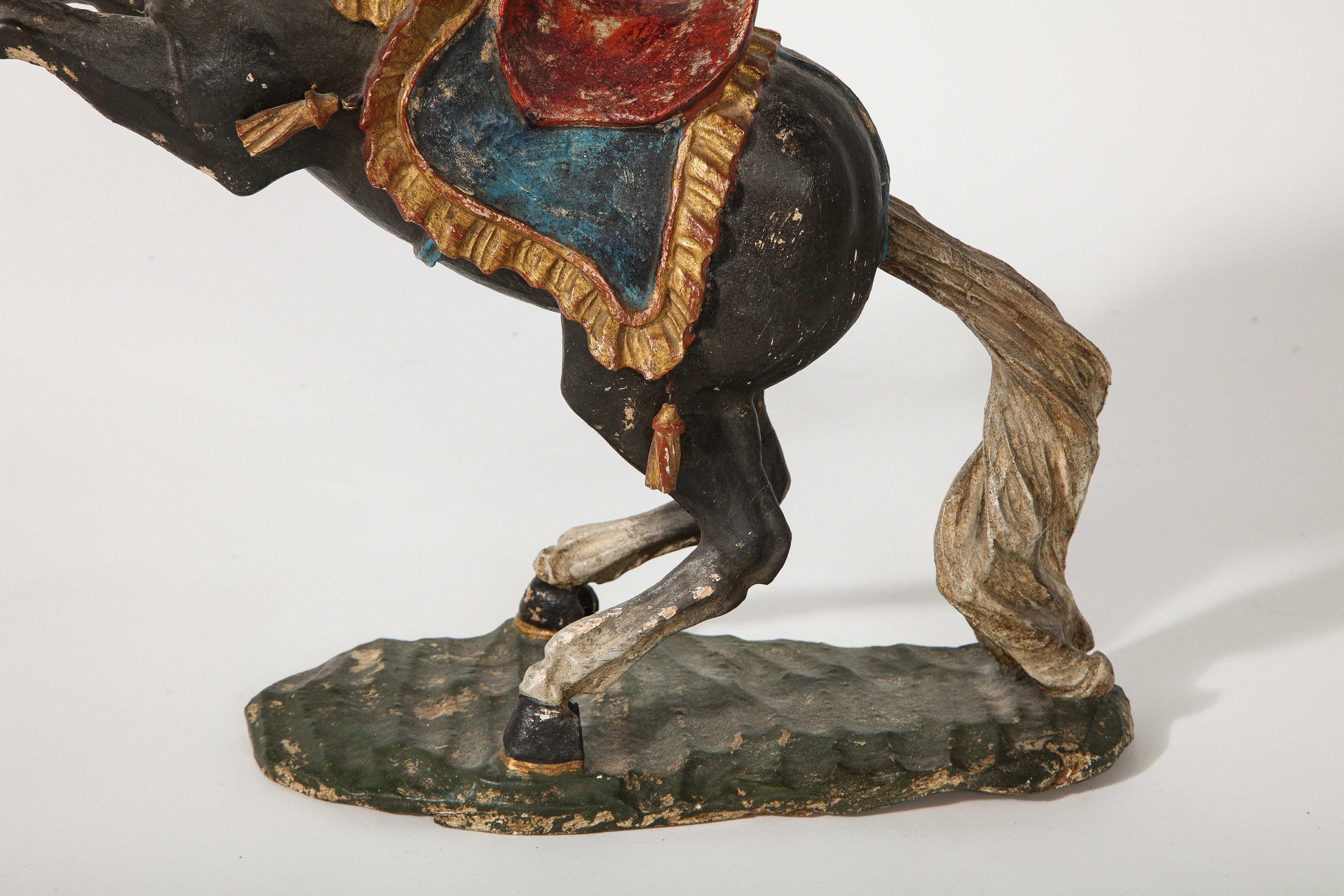 Pair of 18th Century Italian Carved Fruitwood Polychrome Horses For Sale 5