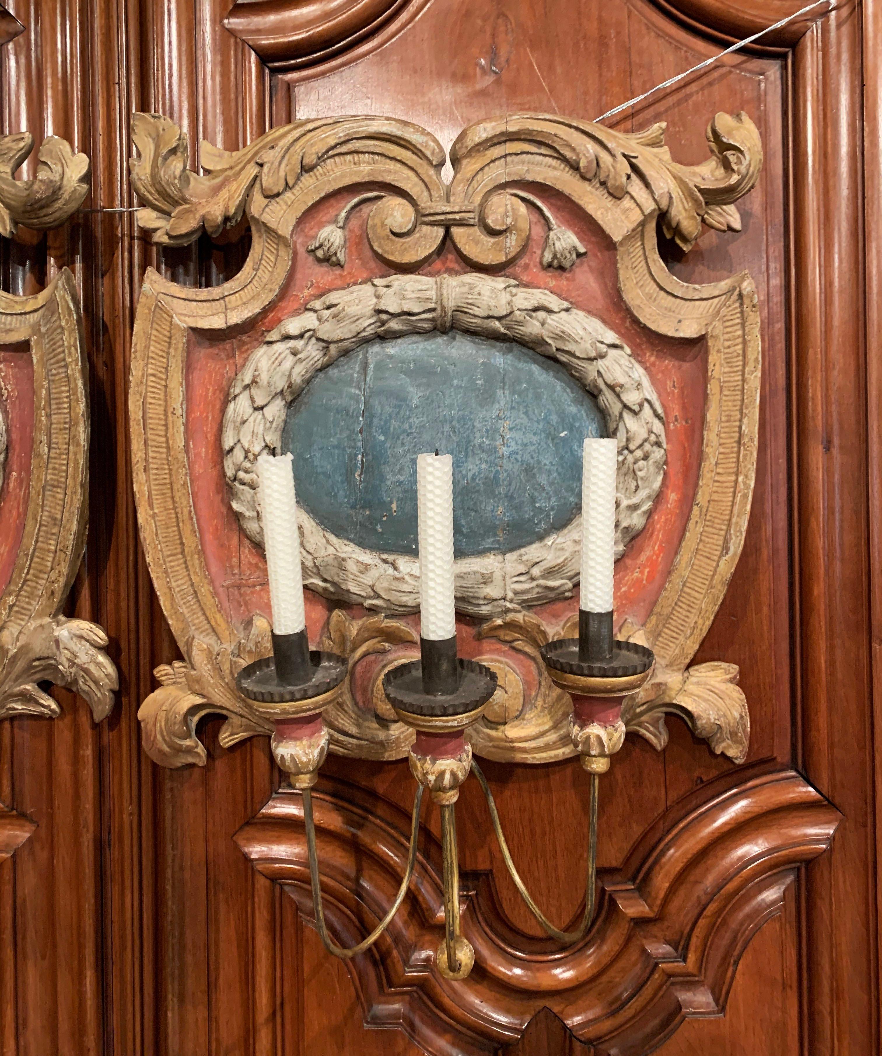 Pair of 18th Century Italian Carved Giltwood and Polychrome Wall ...