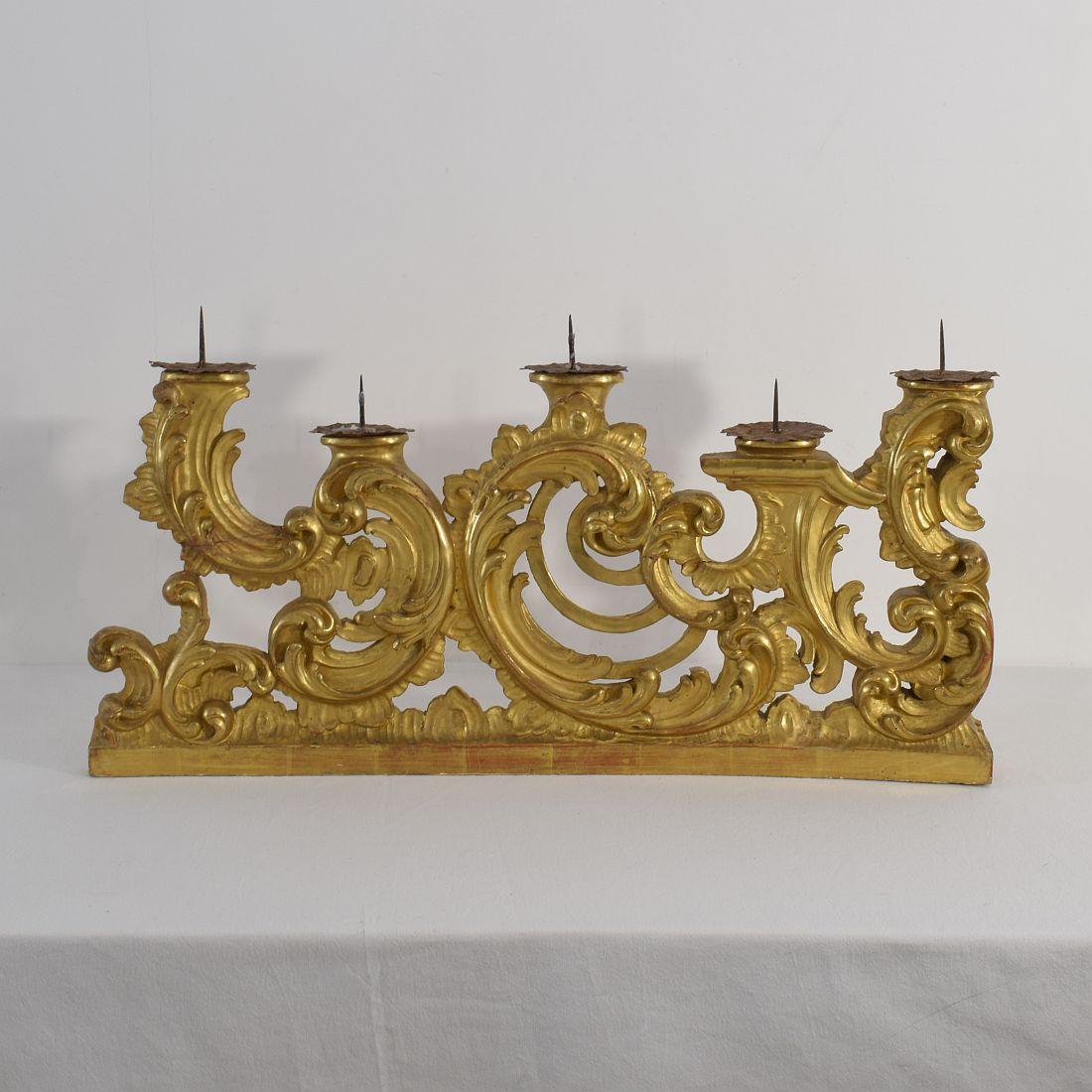 Pair of 18th Century Italian Carved Giltwood Baroque Candleholders 6