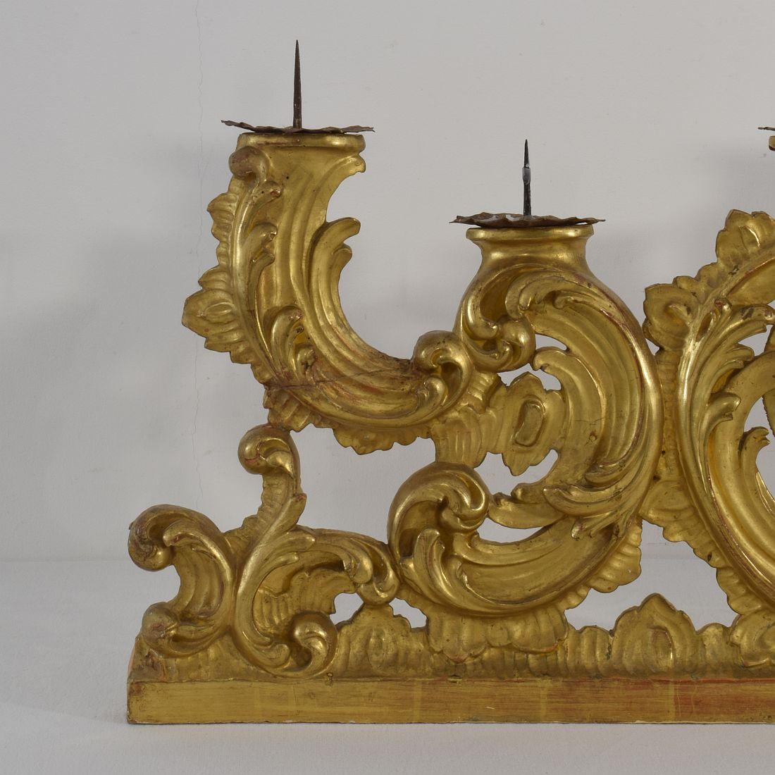 Pair of 18th Century Italian Carved Giltwood Baroque Candleholders 9