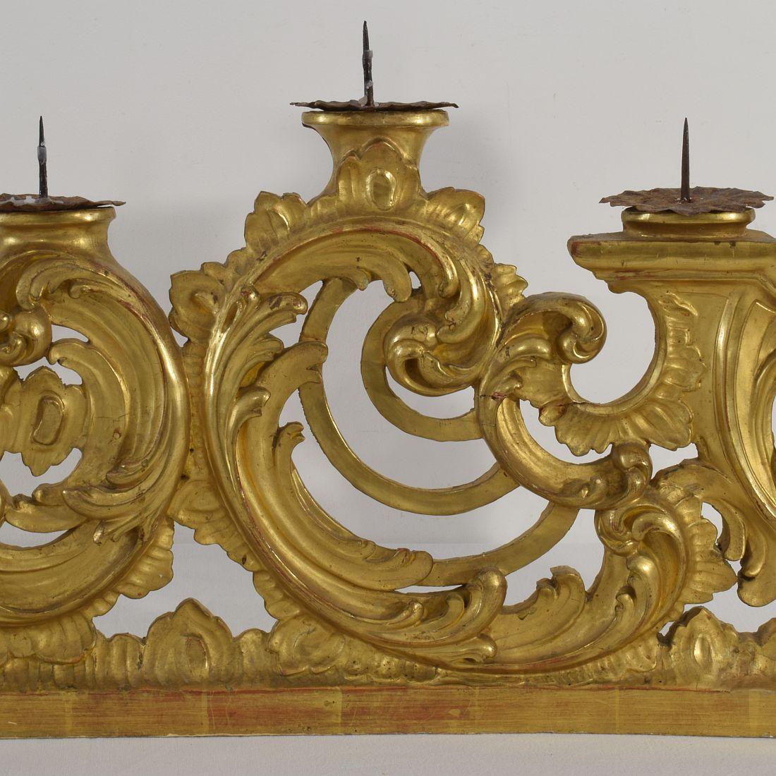 Pair of 18th Century Italian Carved Giltwood Baroque Candleholders 10