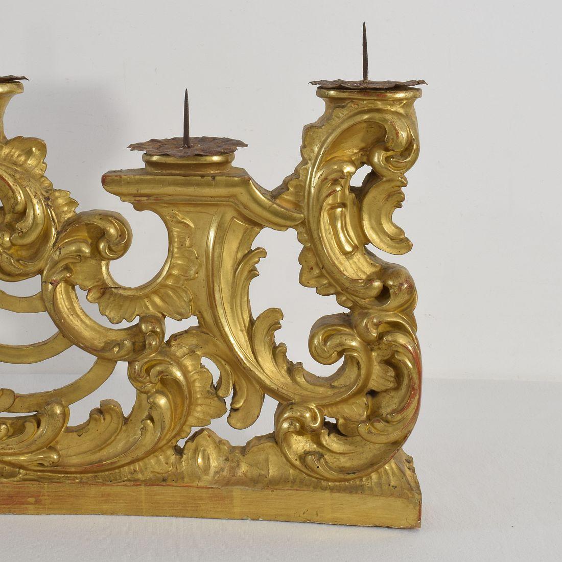 Pair of 18th Century Italian Carved Giltwood Baroque Candleholders 11