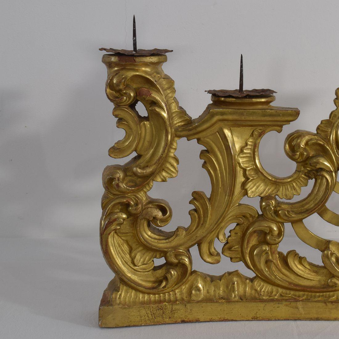 18th Century and Earlier Pair of 18th Century Italian Carved Giltwood Baroque Candleholders