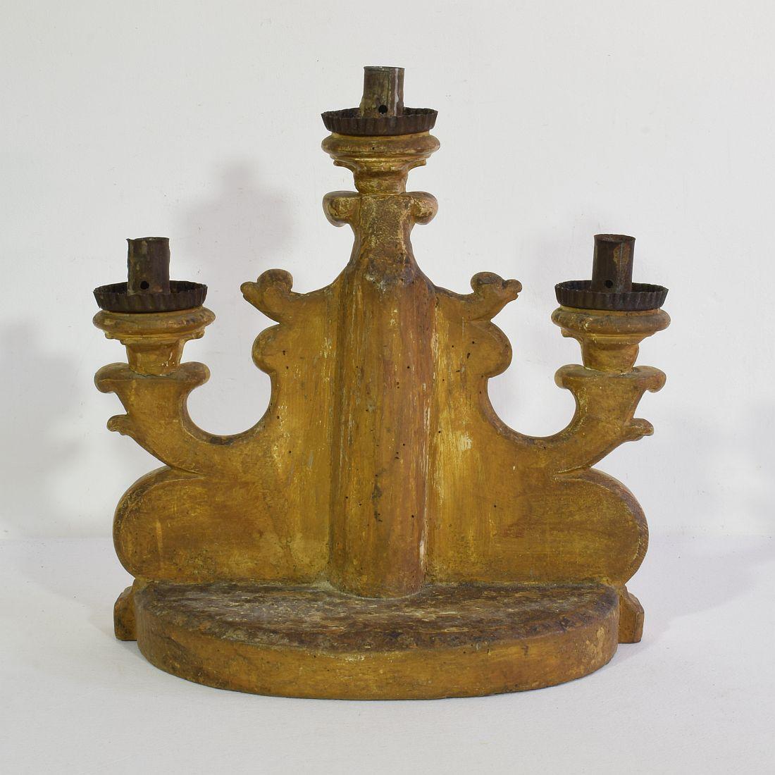18th Century and Earlier Pair of 18th Century Italian Carved Giltwood Baroque Candleholders For Sale