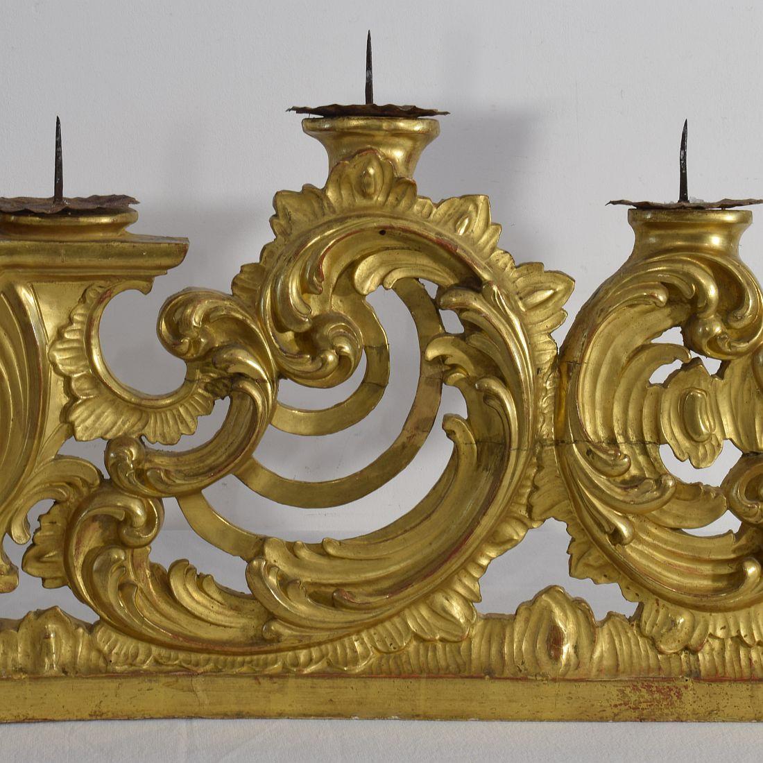 Wood Pair of 18th Century Italian Carved Giltwood Baroque Candleholders