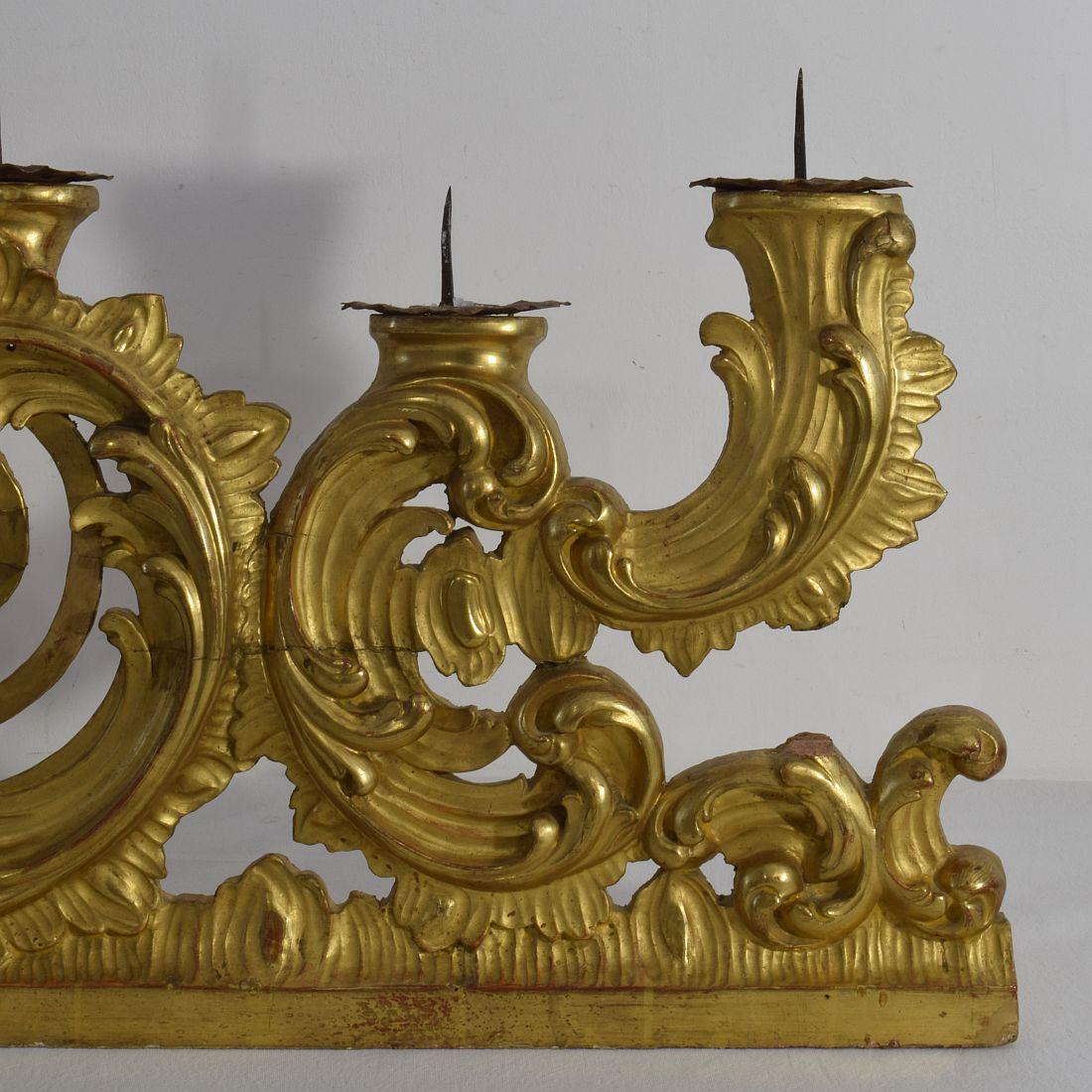 Pair of 18th Century Italian Carved Giltwood Baroque Candleholders 1