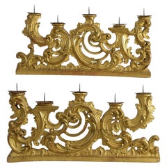 Pair of 18th Century Italian Carved Giltwood Baroque Candleholders