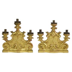 Pair of 18th Century Italian Carved Giltwood Baroque Candleholders