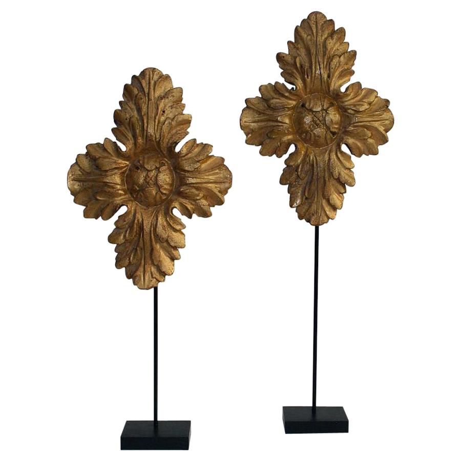 Pair of 18th Century Italian Carved Giltwood Classical Ornaments
