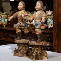 18th Century Italian Carved Polychrome Cherub Figures on Gilt Bases