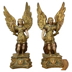 Pair of 18th Century Italian Carved Wood Putti / Angels Candleholders