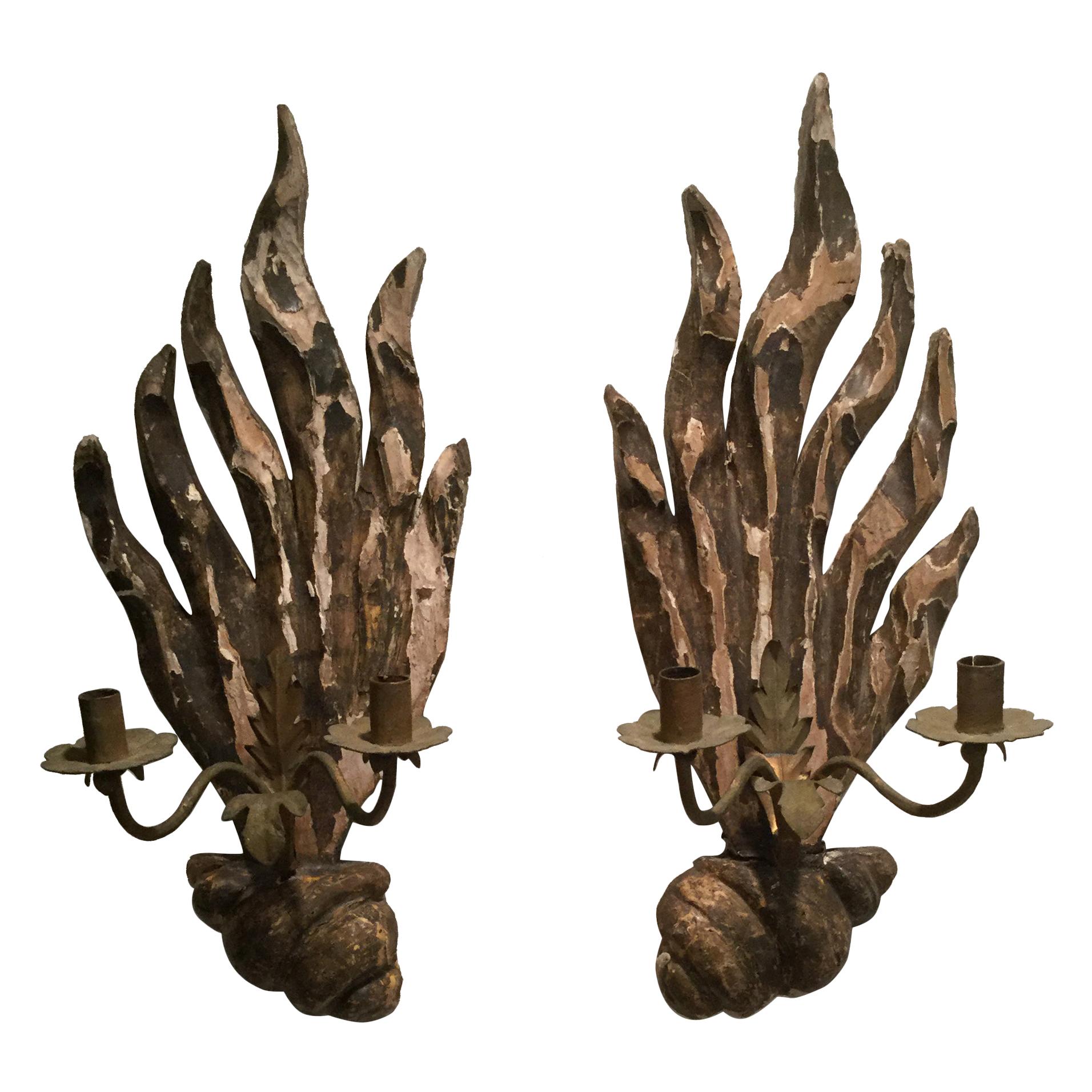 Pair of 18th Century Italian Carved Wood Sconces