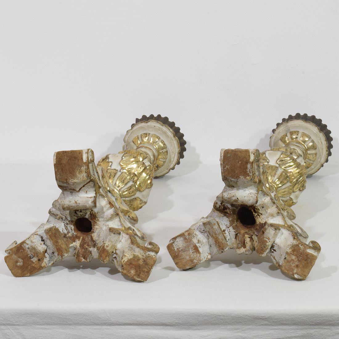 Pair of 18th Century Italian Carved Wooden Baroque Candleholders For Sale 15