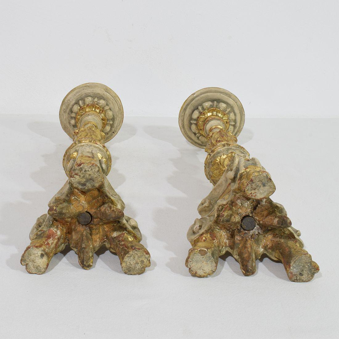 Pair of 18th Century Italian Carved Wooden Baroque Candleholders For Sale 15
