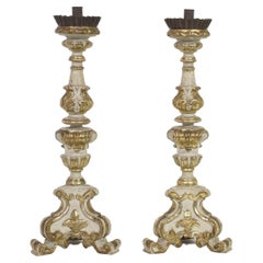 Pair of 18th Century Italian Carved Wooden Baroque Candleholders