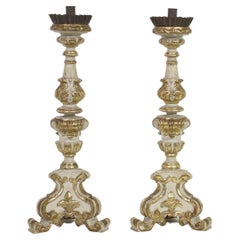 Antique Pair of 18th Century Italian Carved Wooden Baroque Candleholders