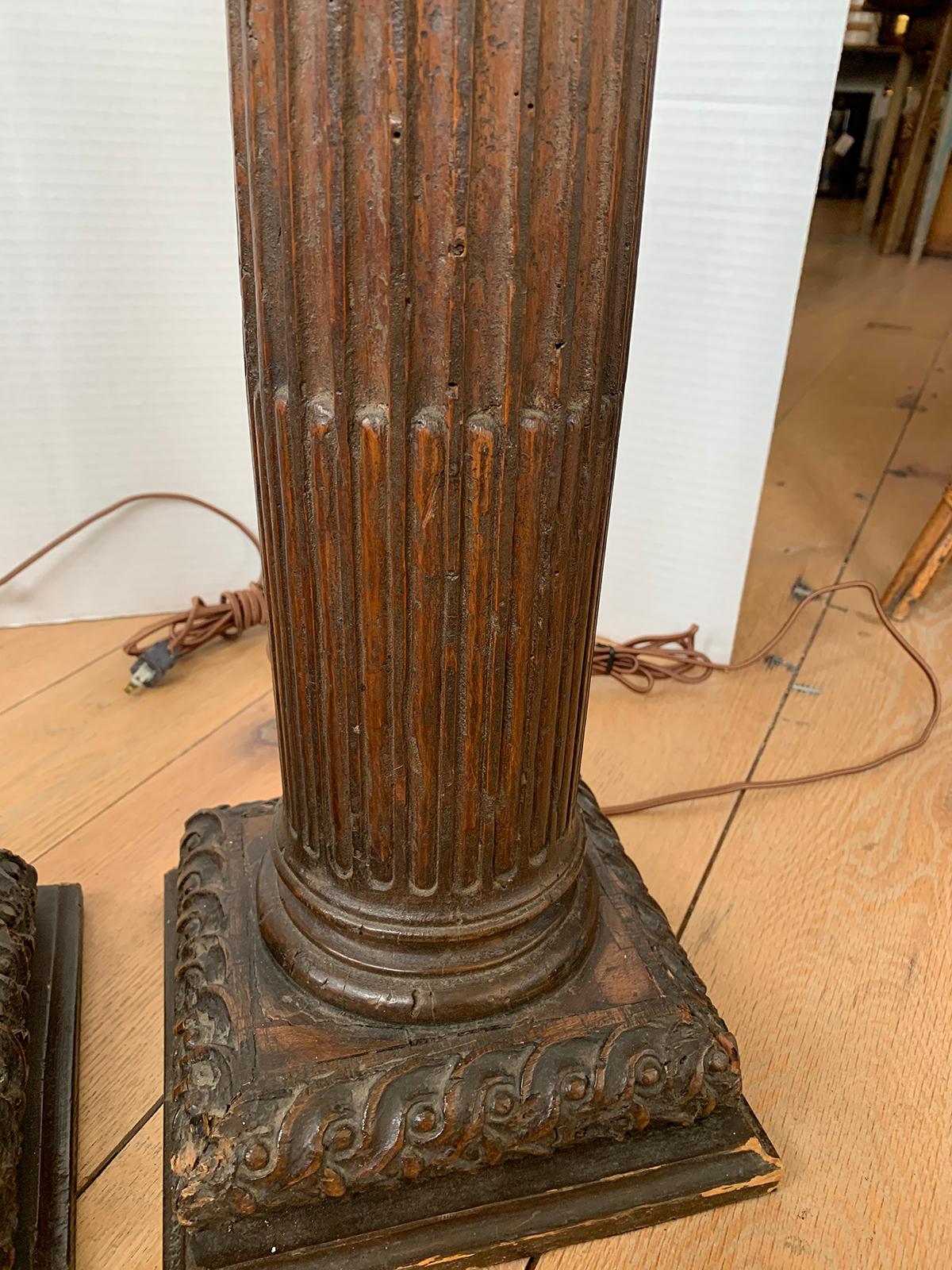 Pair of 18th Century Italian Carved Wooden Columns as Lamps 5