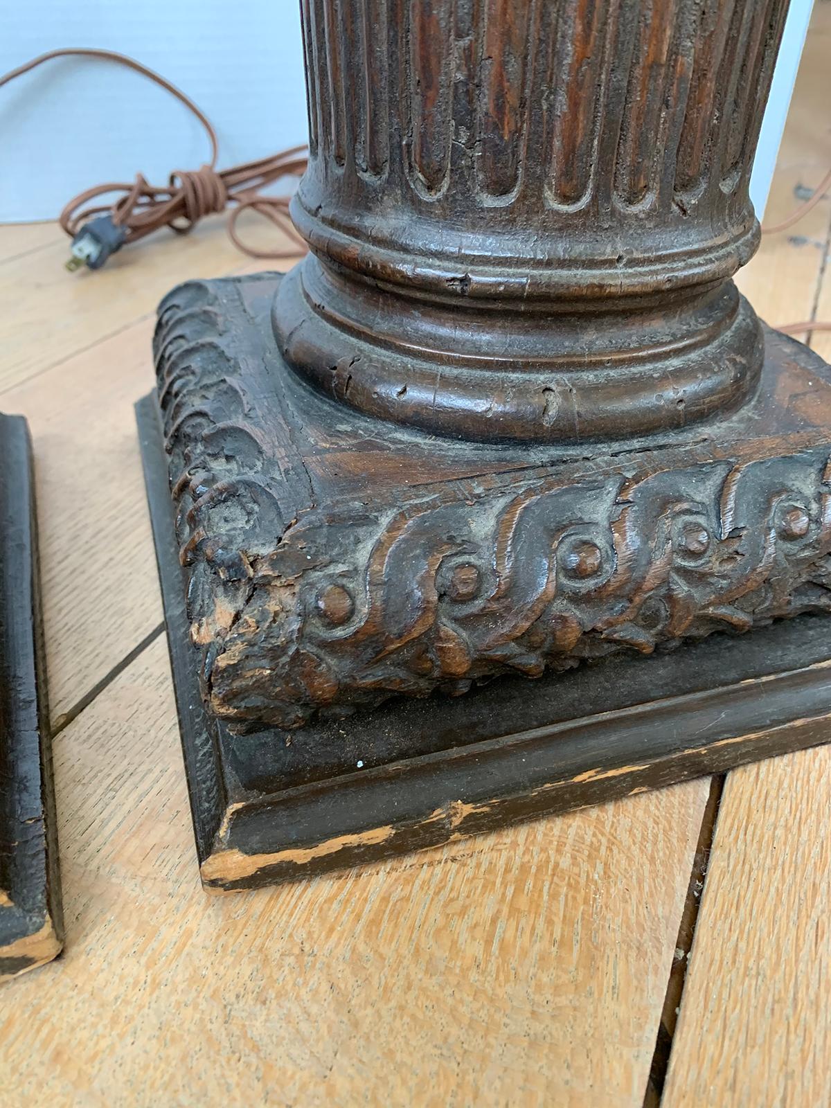 Pair of 18th Century Italian Carved Wooden Columns as Lamps 6