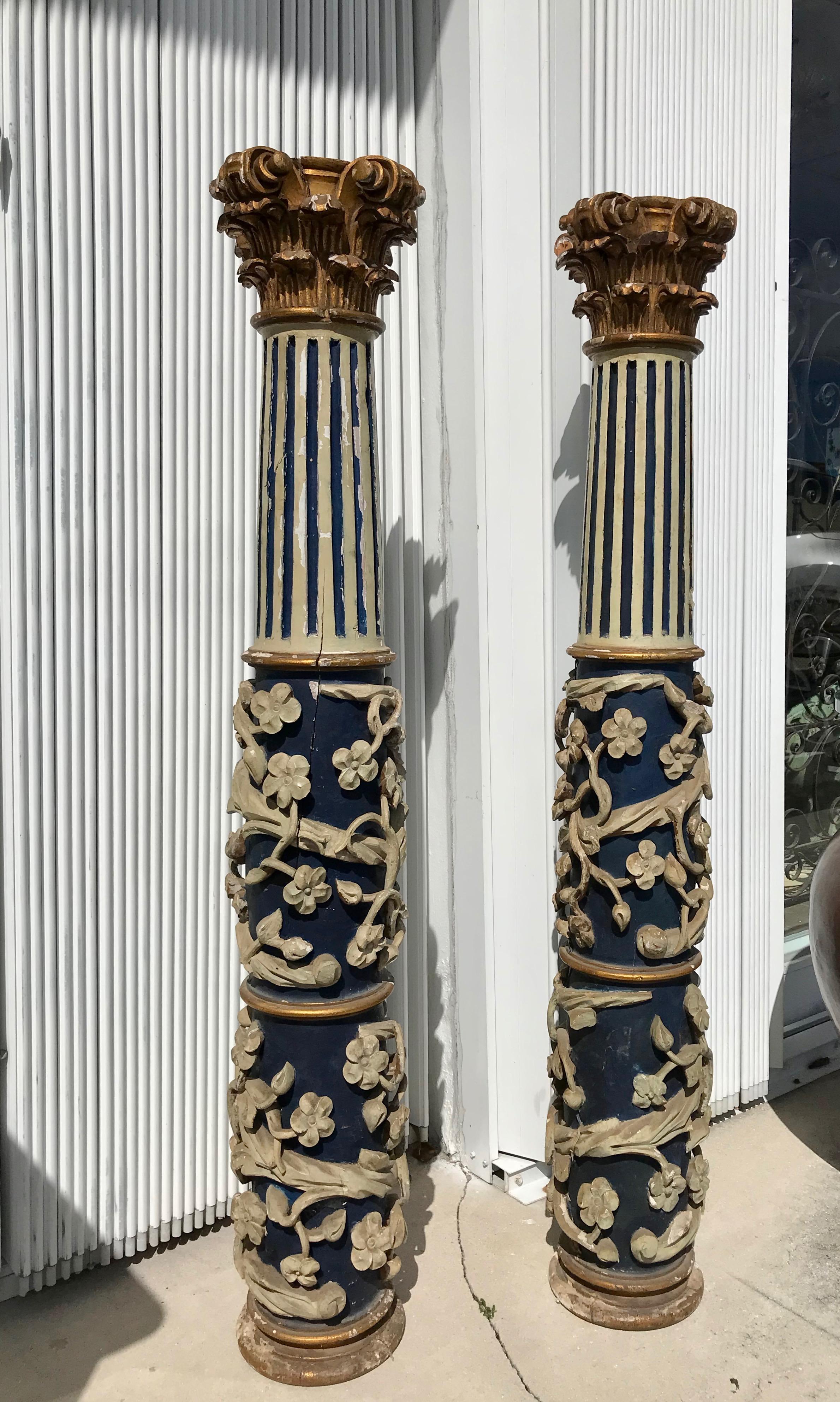 Paire de colonnes italiennes du 18ème siècle Bon état - En vente à West Palm Beach, FL
