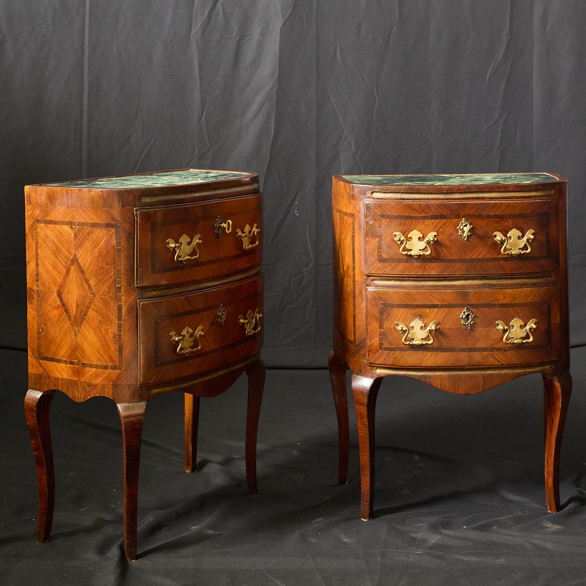 Wood Pair of 18th Century Italian Commodinis with Marble Tops, Sicilian, Circa 1780 For Sale