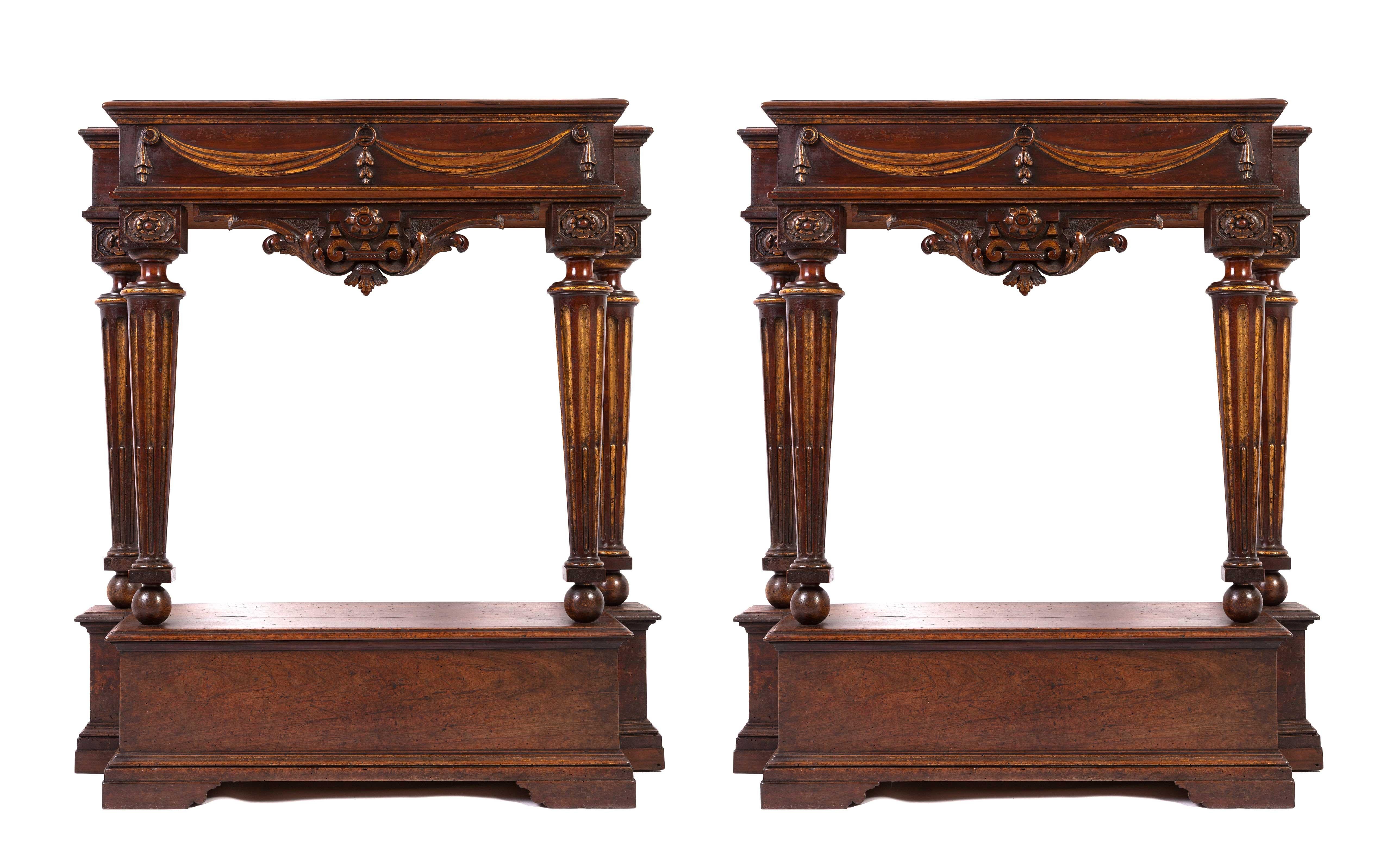 Renaissance Revival  Console Tables with Matching Mirrors, Italian circa 1750 (Pair) For Sale