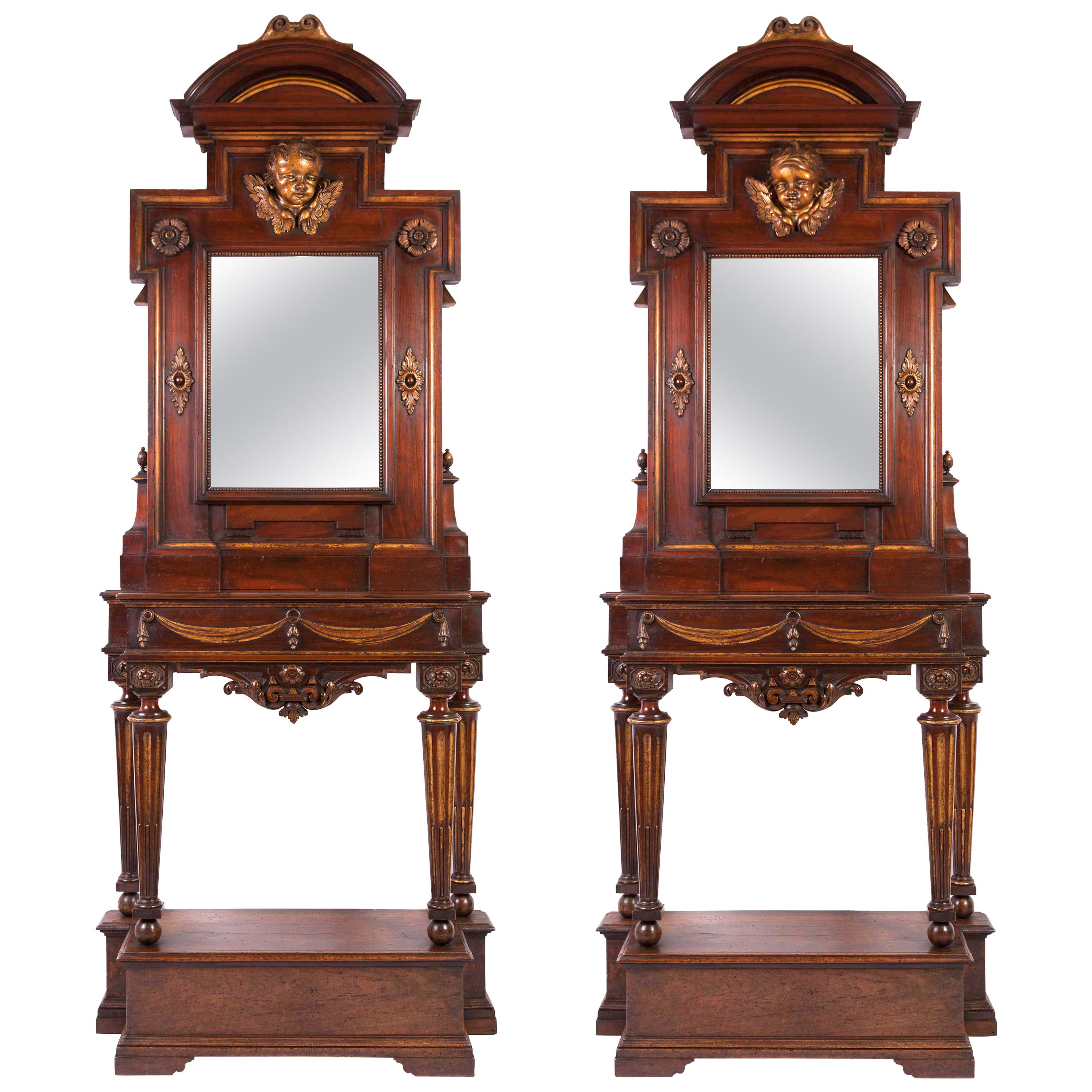  Console Tables with Matching Mirrors, Italian circa 1750 (Pair) For Sale