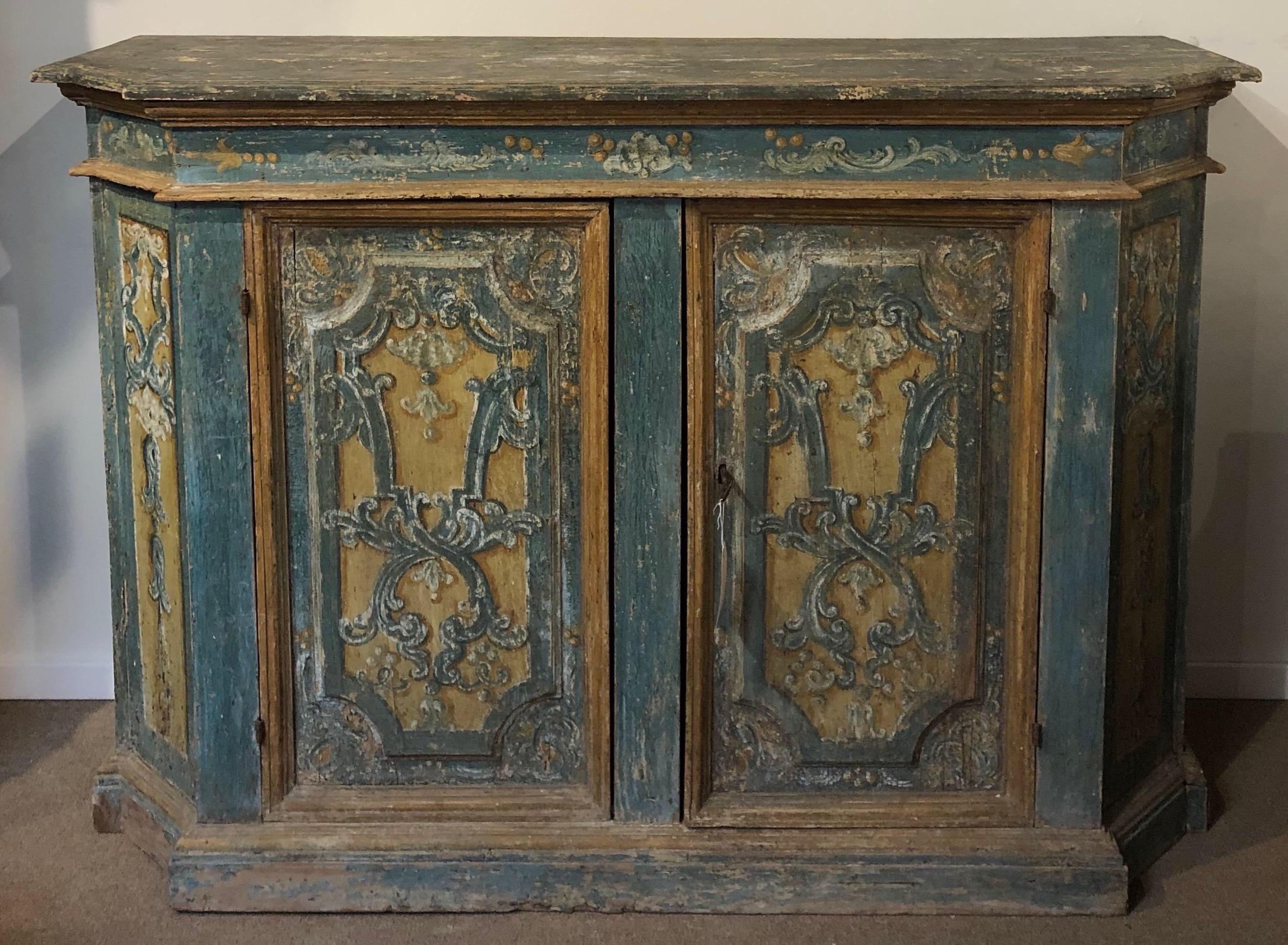 Rare Pair of 18th Century Painted Italian Credenzas. 4