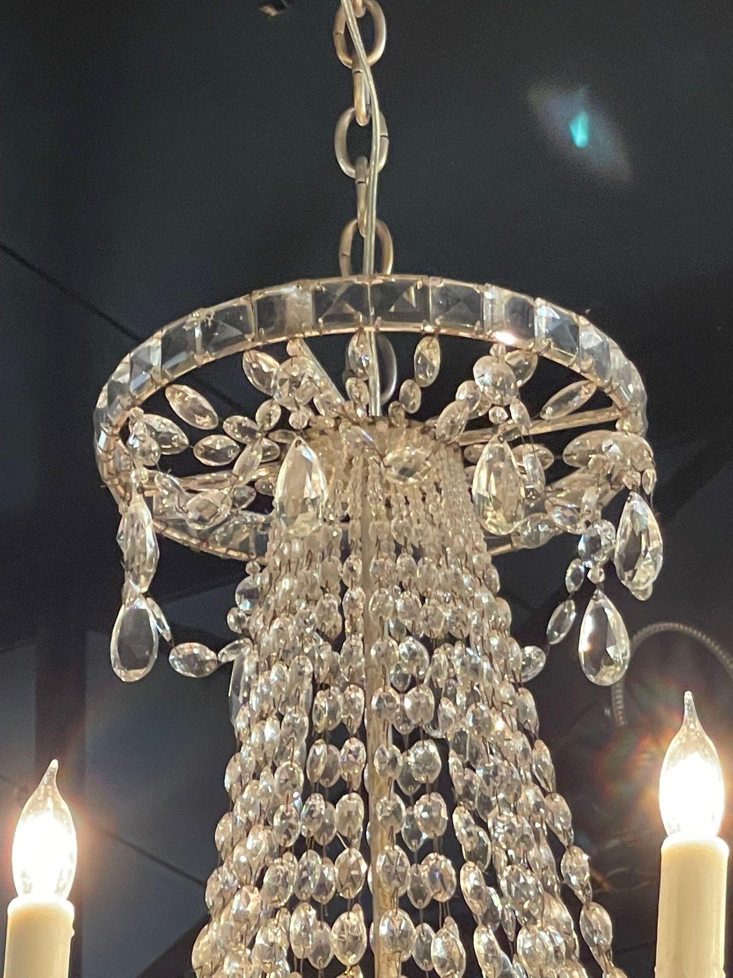 Pair of 18th Century Italian Crystal 8 Light Chandeliers In Good Condition In Dallas, TX