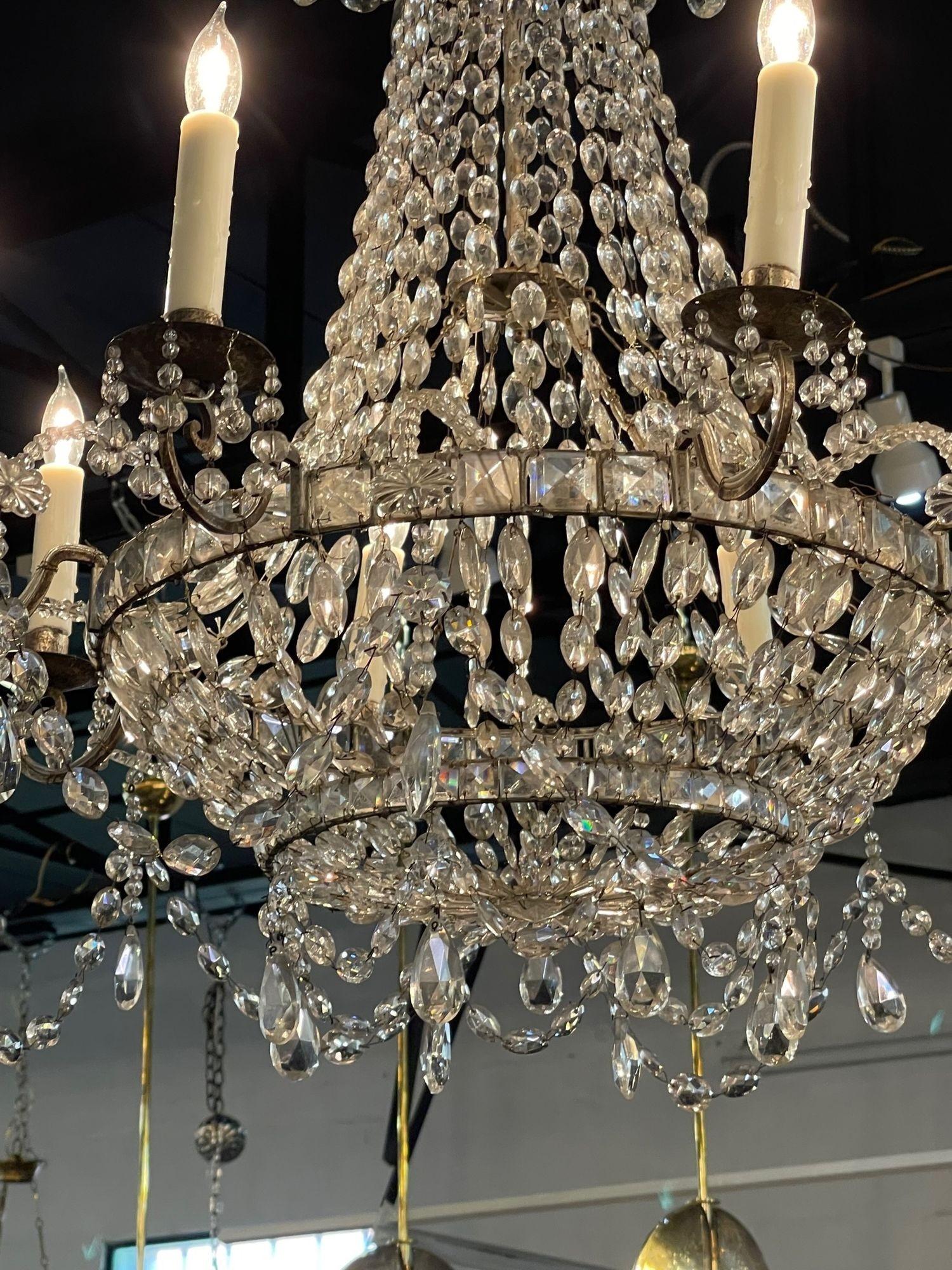 18th Century and Earlier Pair of 18th Century Italian Crystal 8 Light Chandeliers