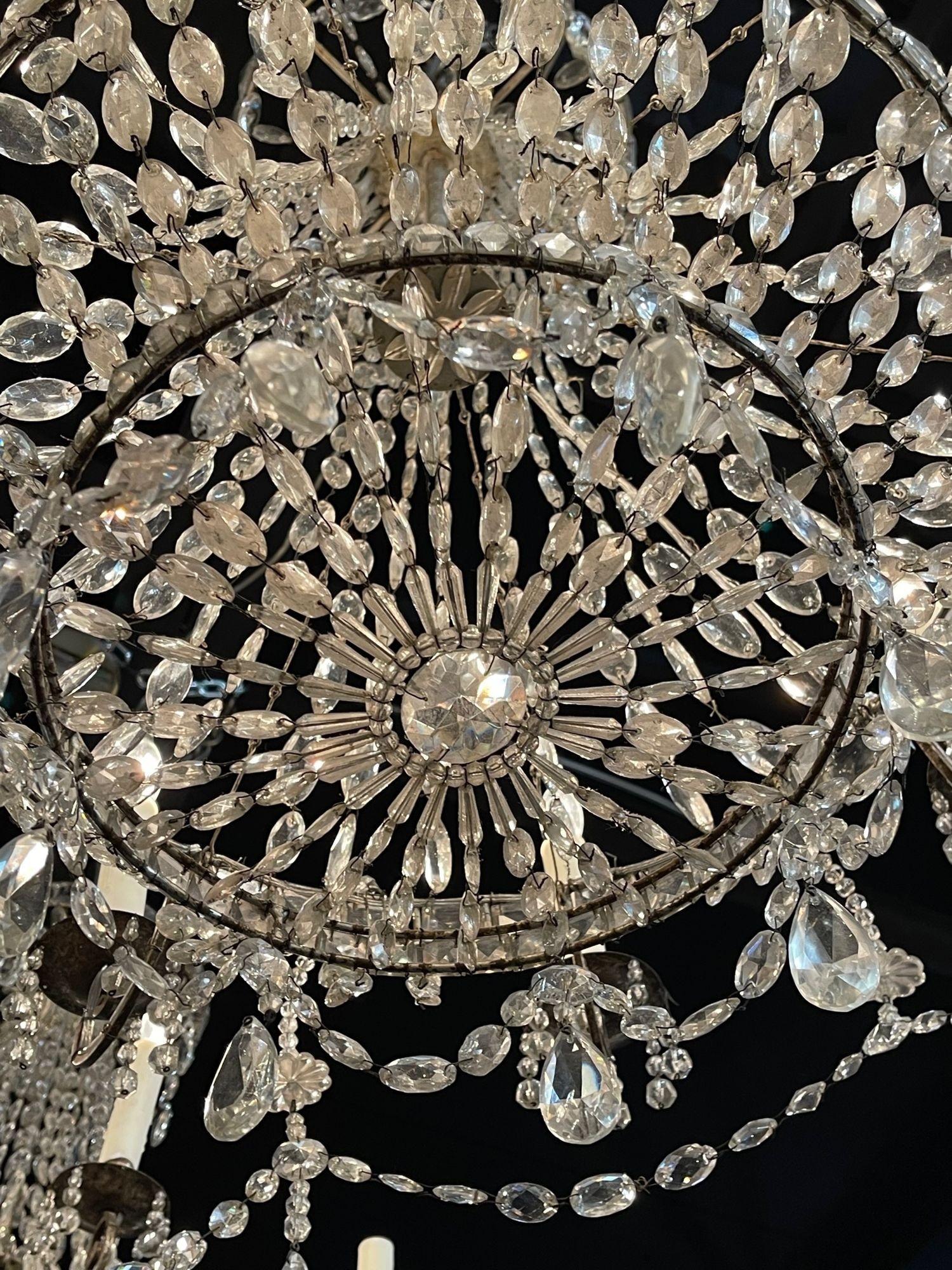 Metal Pair of 18th Century Italian Crystal 8 Light Chandeliers