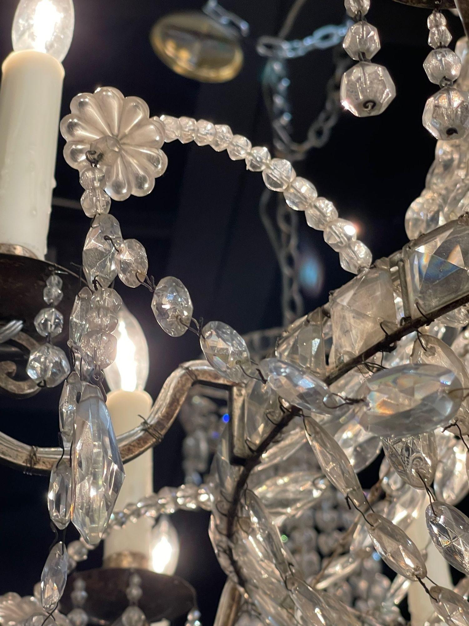 Pair of 18th Century Italian Crystal 8 Light Chandeliers 2