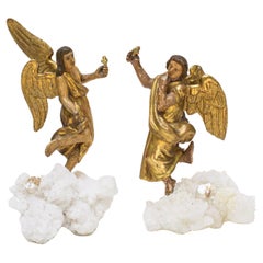 Pair of 18th Century Italian Dancing Angels with Baroque Pearls on Aragonite