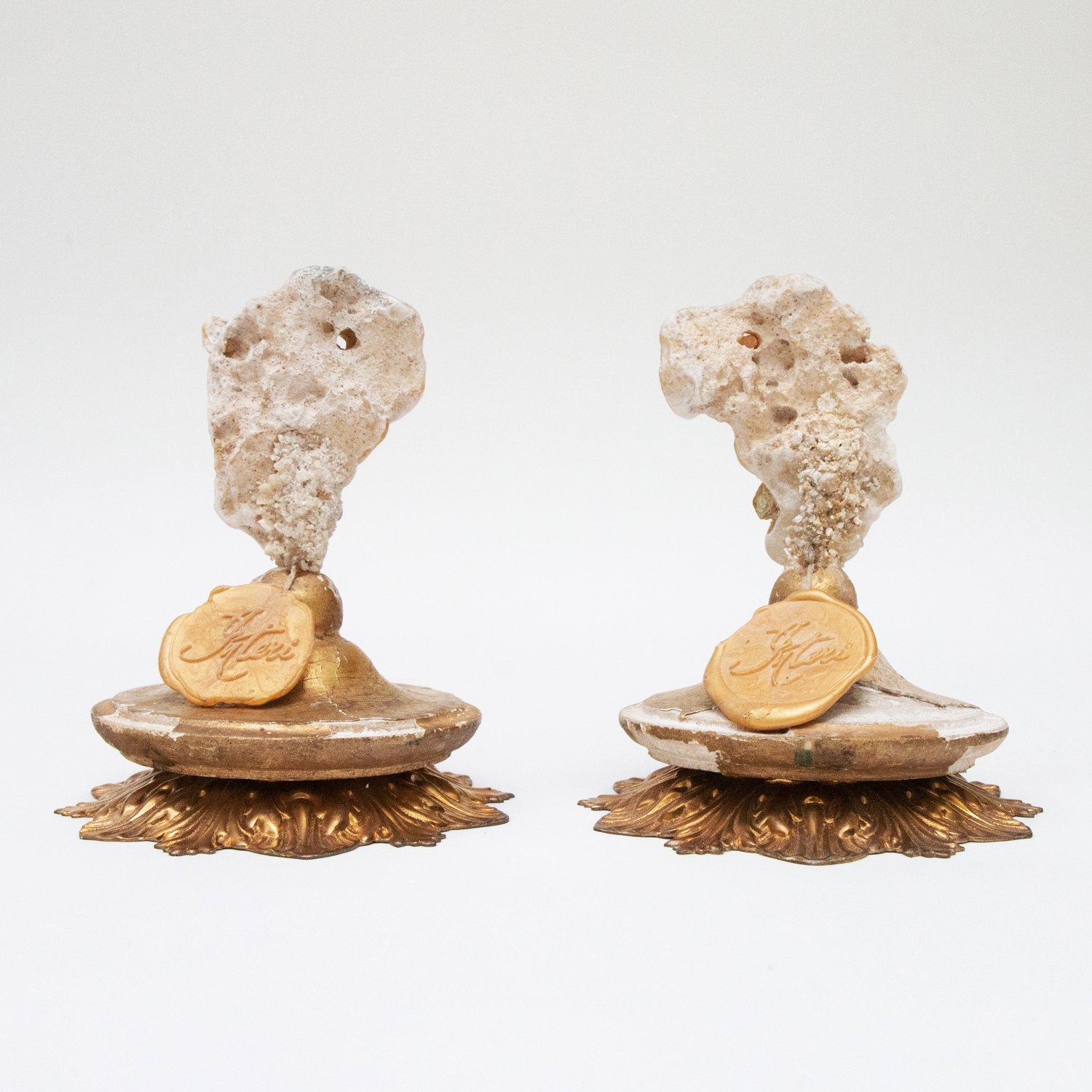 Shell Pair of 18th Century Italian Decorated Candlestick Tops