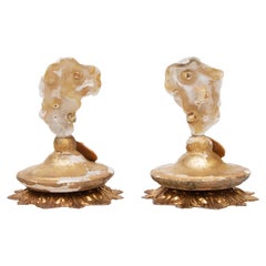 Antique Pair of 18th Century Italian Decorated Candlestick Tops