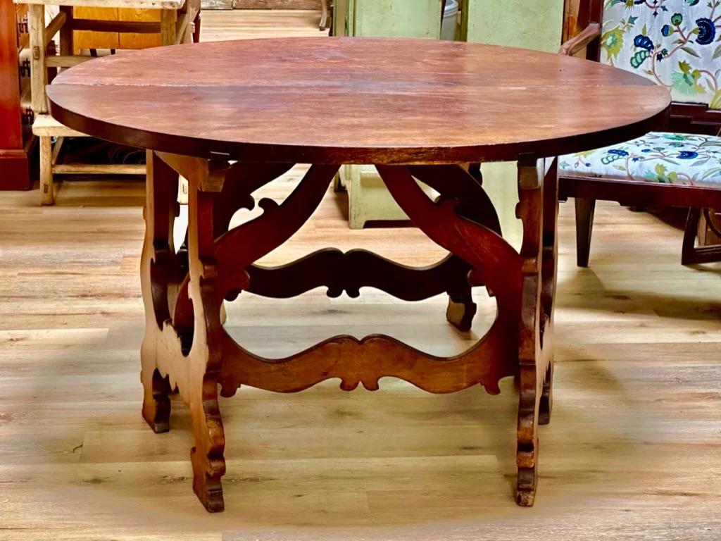 Wood Pair of 18th Century Italian Demi-Lune Tables to Form One Round Table For Sale
