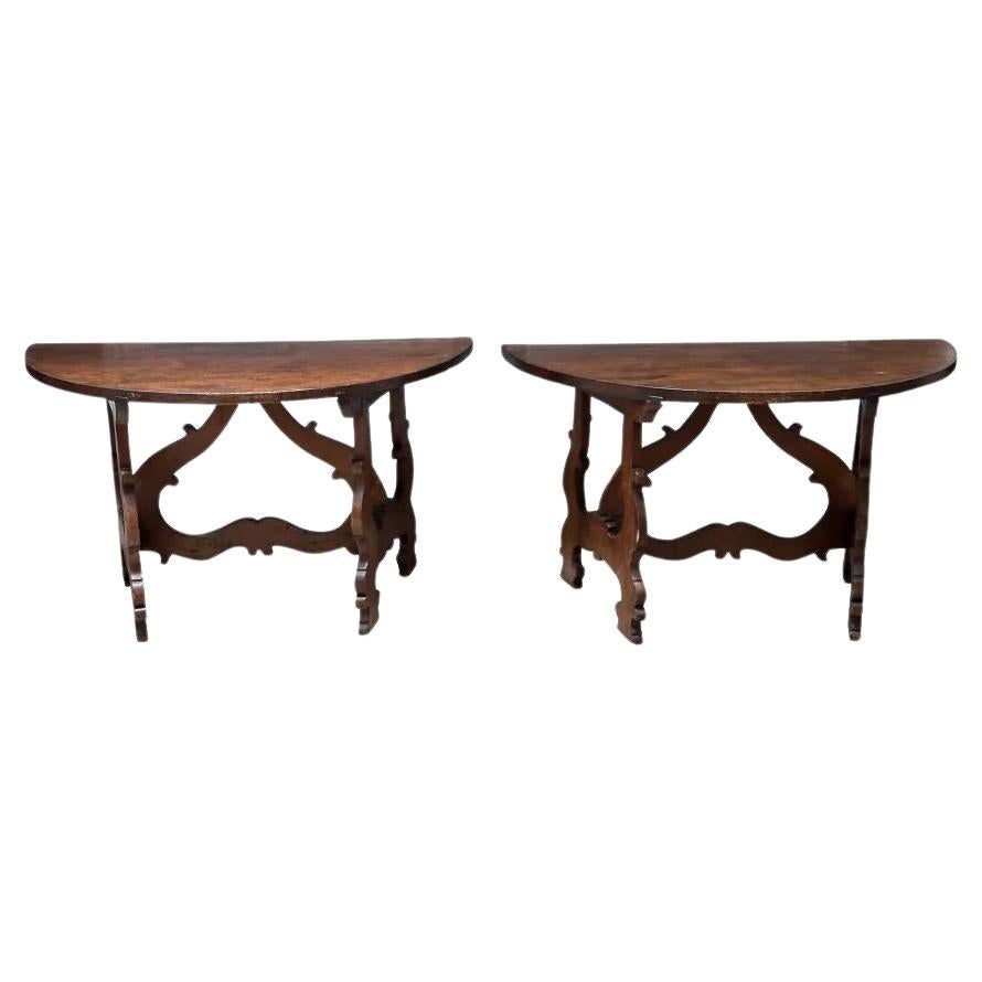 Pair of 18th Century Italian Demi-Lune Tables to Form One Round Table For Sale