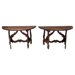 Antique Pair of 18th Century Italian Demi-Lune Tables to Form One Round Table