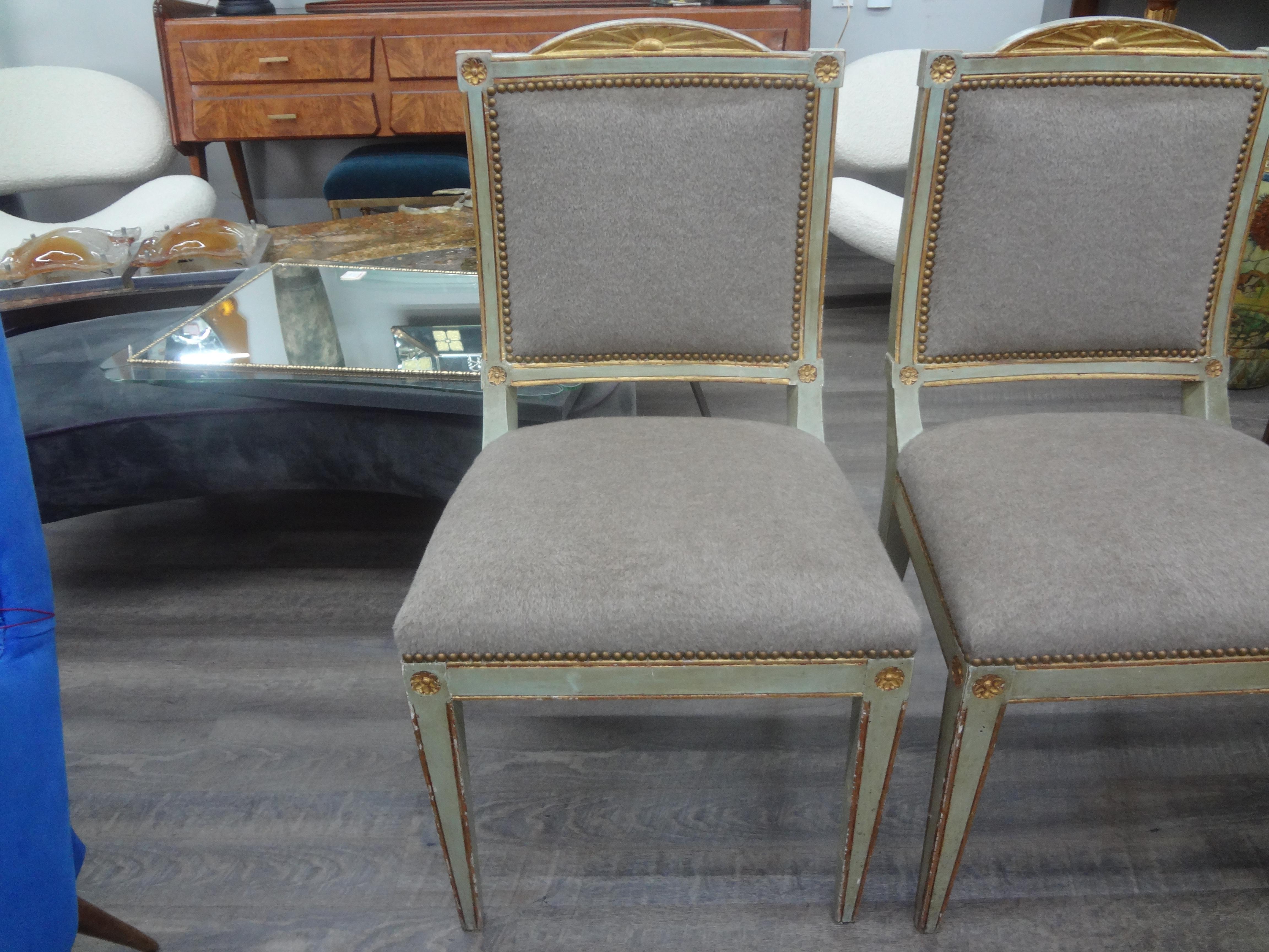 18th Century and Earlier Pair of 18th Century Italian Directoire Painted and Parcel Gilt Chairs For Sale