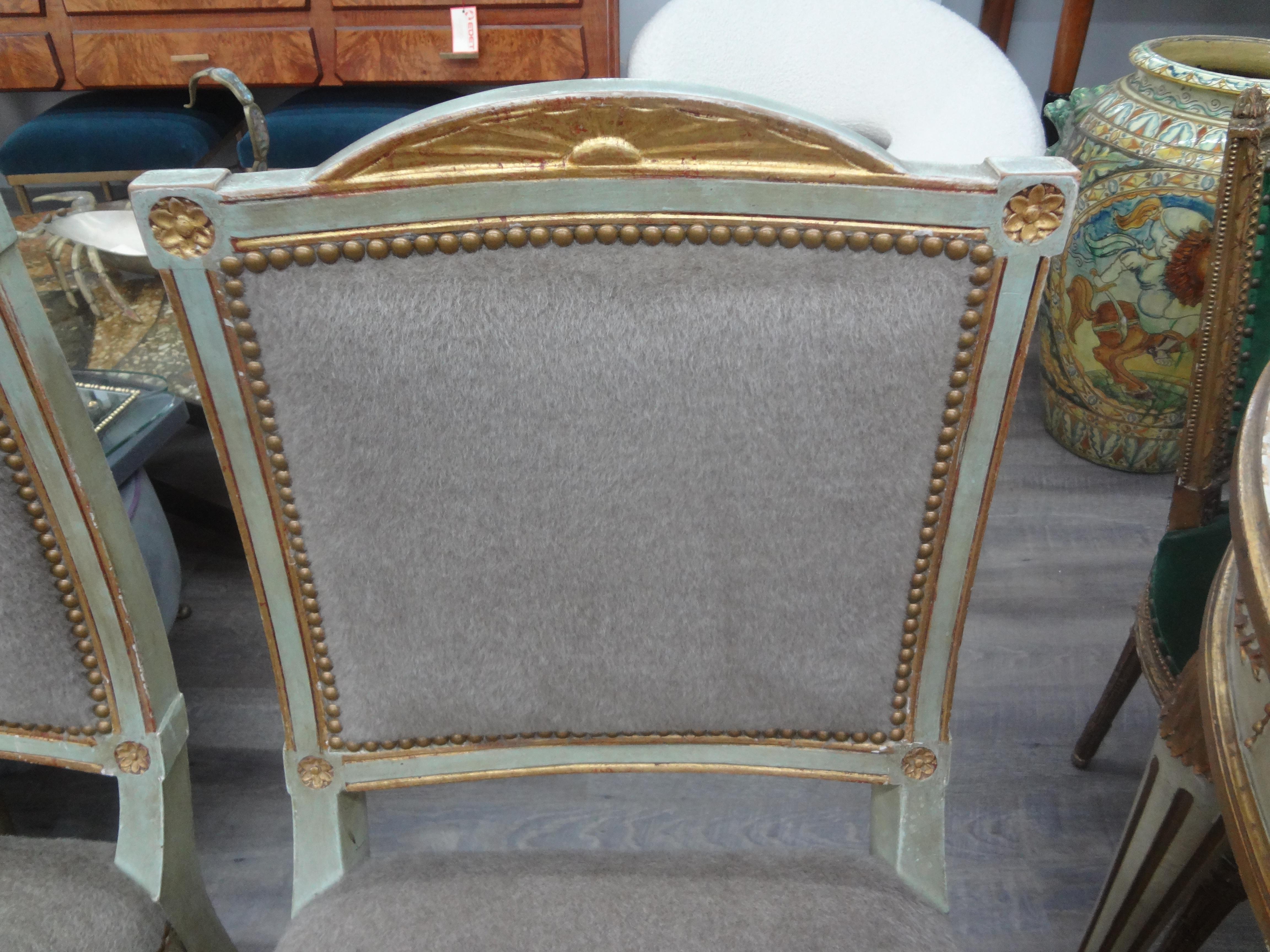Pair of 18th Century Italian Directoire Painted and Parcel Gilt Chairs For Sale 1