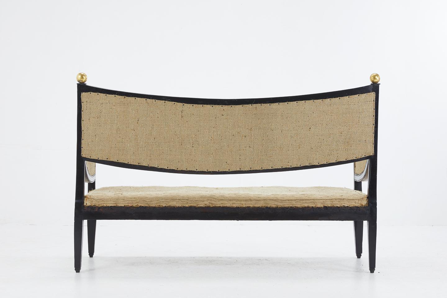 18th Century and Earlier Pair of 18th Century Italian Ebonised Sofas with Gilt Ball Decoration