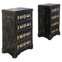 Pair of 18th Century Italian Ebonized and Inlaid Comodini or Nightstands