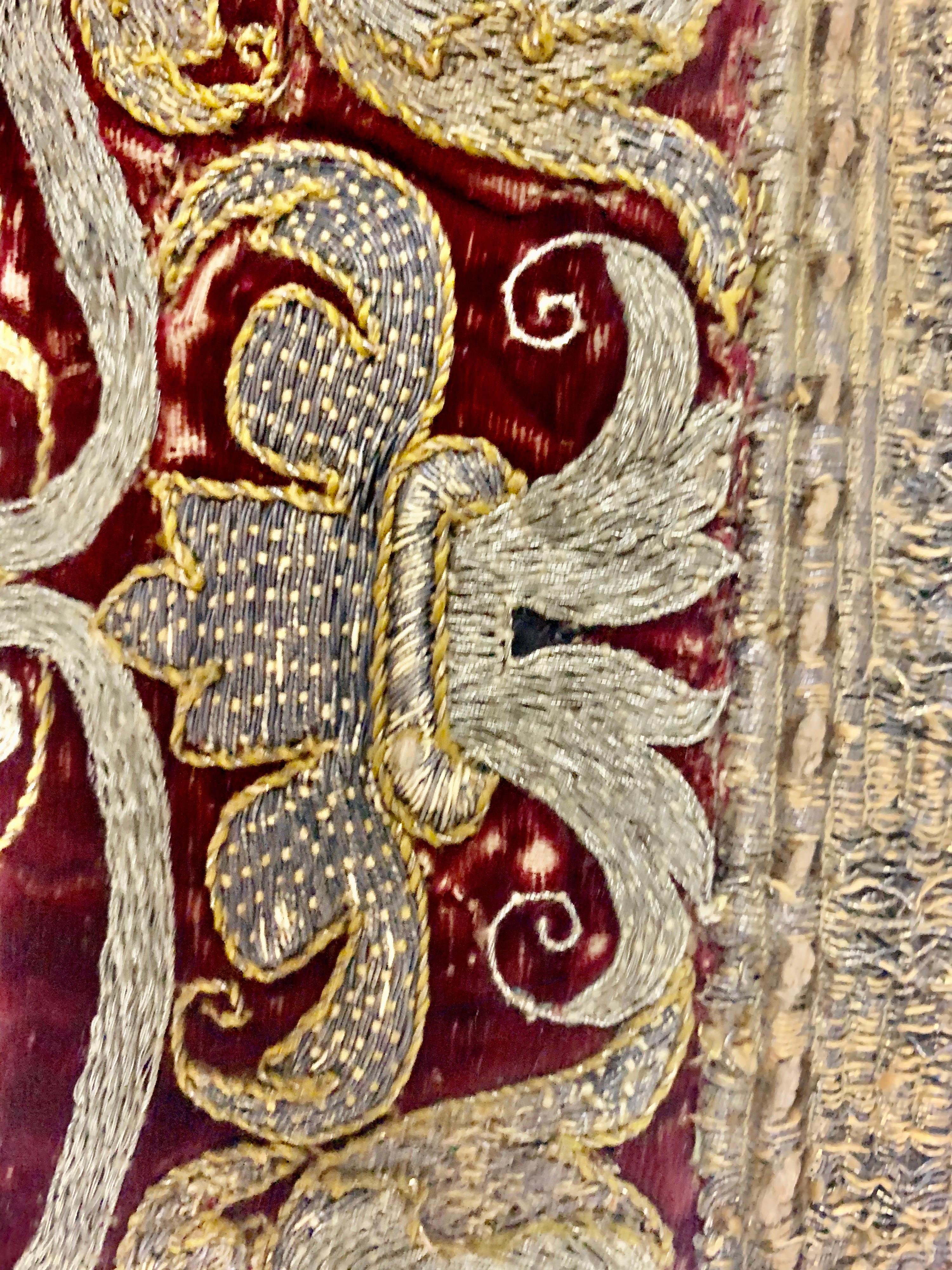 Pair of 18th Century Italian Embroidered Metallic Velvet Pillows 6