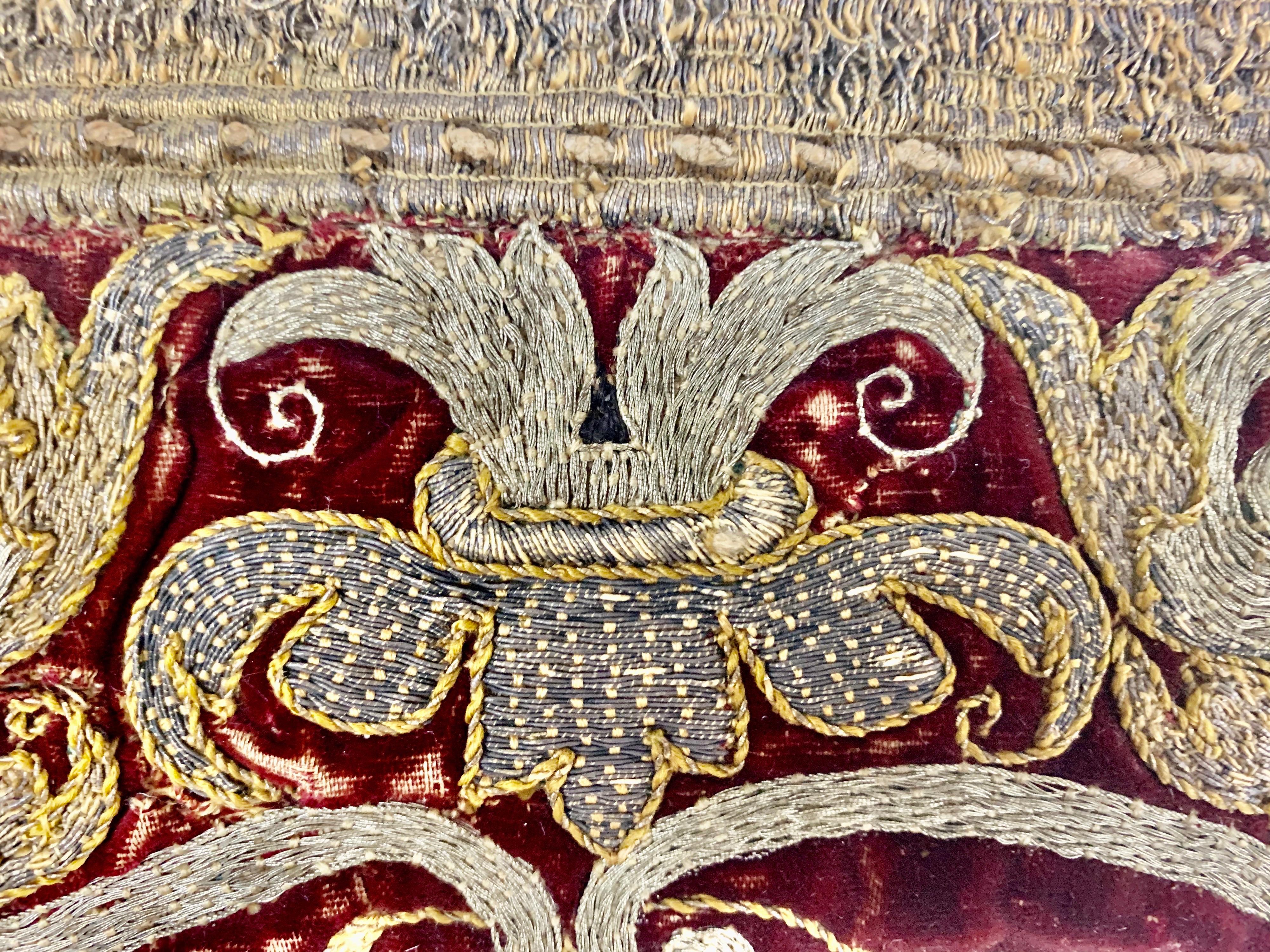 Pair of 18th Century Italian Embroidered Metallic Velvet Pillows 3