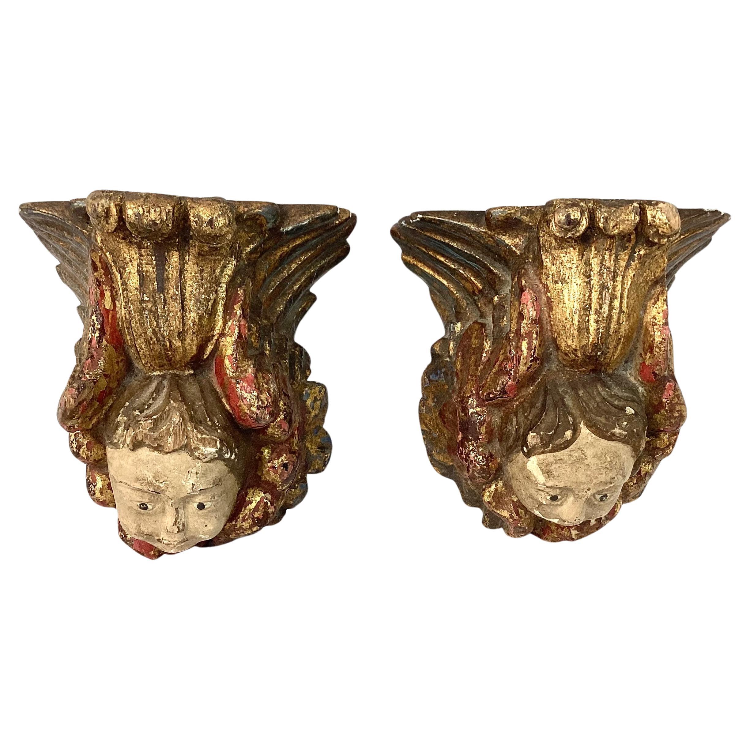 18th Century and Earlier Pair Of 18th Century Italian Figural Angel Wall Brackets For Sale