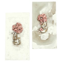 Antique Pair of 18th Century Italian Fragments with Floral Sculpted Linen Canvas